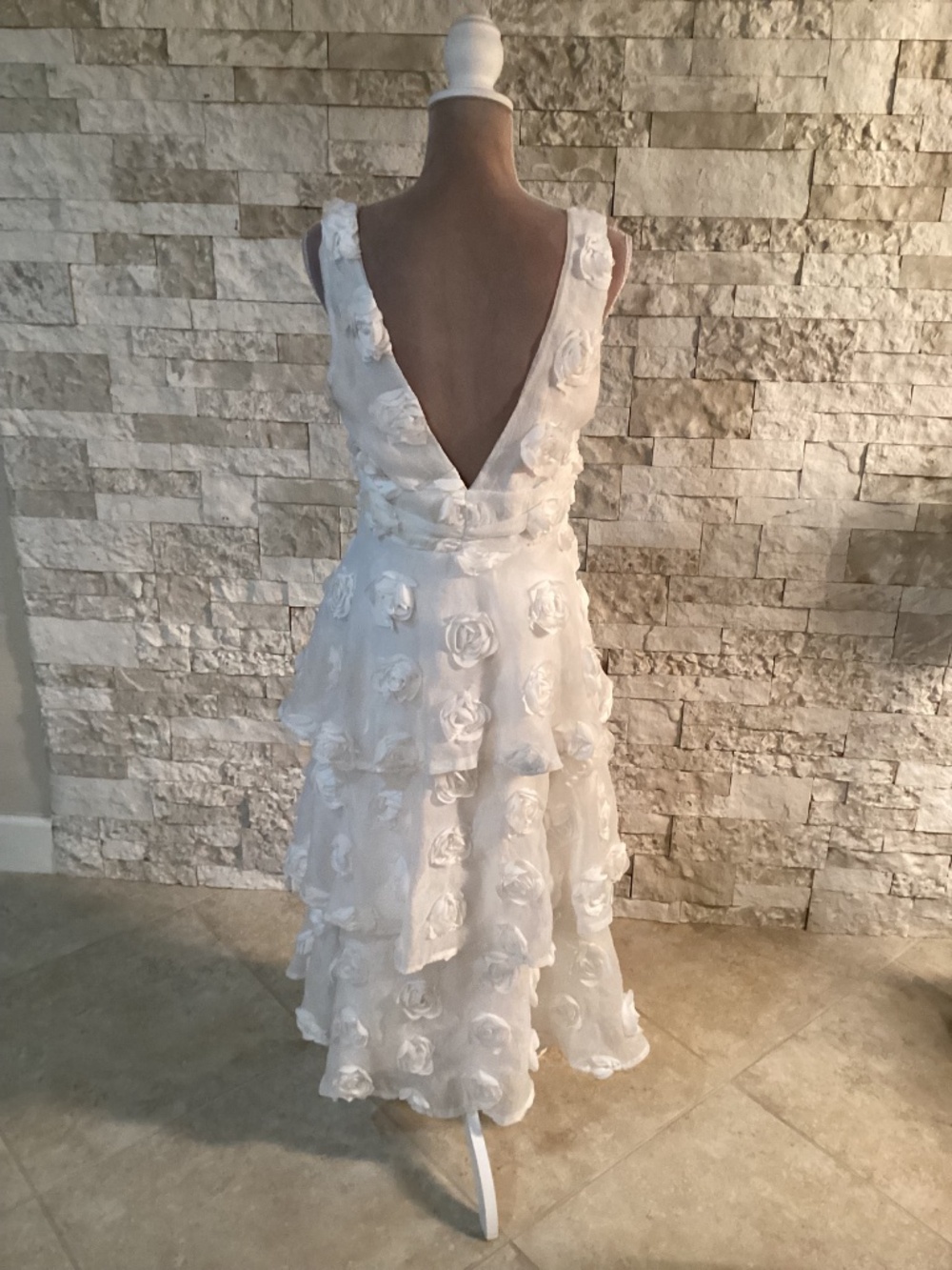 Lulus Exceptional Entrance White Sleeveless Tiered Rosette Midi Dress - Picture 7 of 16
